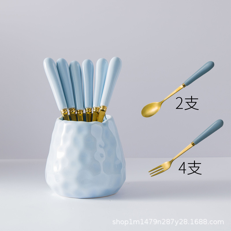 Creativo lindo Tenedor de fruta de cerámica de acero inoxidable palo de fruta Tenedor de postre de los niños del hogar pequeño tenedor traje de comer fruta