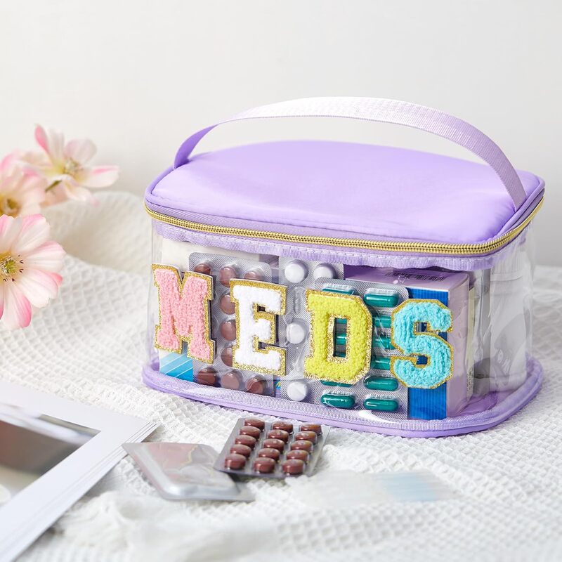 Amazon MEDS 薬箱刺繍文字化粧品袋透明 PVC 収納袋旅行トイレタリーバッグハンドバッグ|undefined