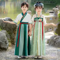 Hanfu для девочек, новый стиль 2025 года, древний костюм для мальчиков, детский традиционный китайский костюм с короткими рукавами, костюм супер феи Тан, летний китайский стиль