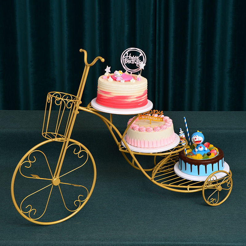Soporte de pastel de hierro de estilo europeo creativo de tres capas decoración de mesa de postre cumpleaños boda multicapa en forma de corazón bicicleta merienda soporte