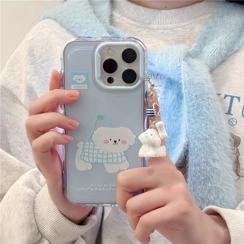 Caricatura linda bolsa de compras para perros iphone15 pareja 16ProMax Apple 14 funda para teléfono móvil 13 colgante