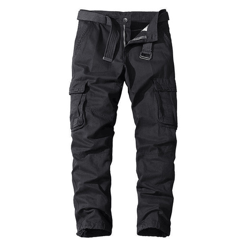 Straight hair men's pure cotton casual pants, wear-resistant, small feet, multi-pocket men's pants, slim fit overalls, men