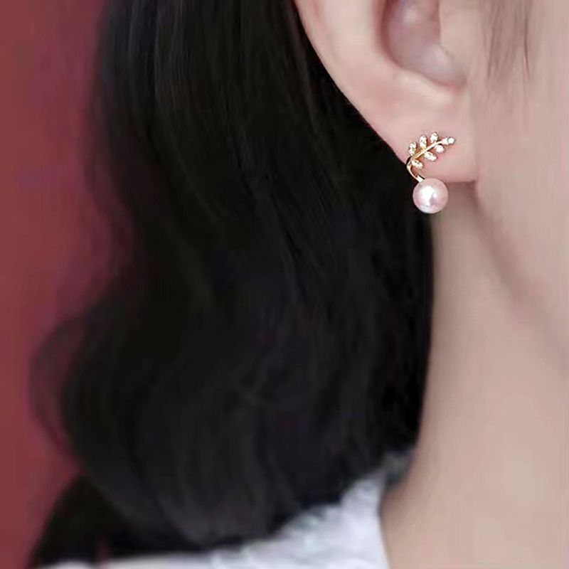 天然淡水珍珠耳钉女简约2021新款潮14k注金麦穗