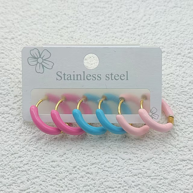 Cross-Border Exclusive Titanium Steel Oil-Drip Earrings 2025 New Style Hoop Studs Light Luxury High-End Feel Non-Fading In-Stock Wholesale