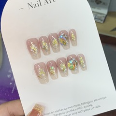 琉璃堆鑽法式高級美甲穿戴甲純欲款假指甲果凍膠美甲貼片成品批發