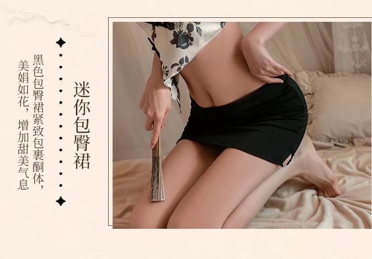 Retro Secretary Roleplay Lingerie Set with Neck-Hanging Bellyband and Ultra-Short Hip Skirt — detail image 9