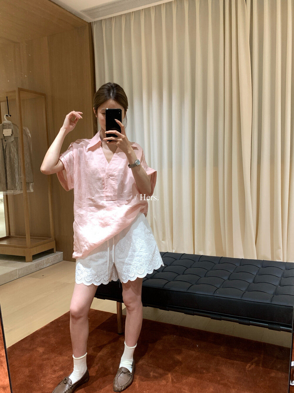 Áo sơ mi nữ linen tay ngắn cổ V phong cách Pháp — nghệ, màu hồng, màu trắng, màu mơ chi tiết 42