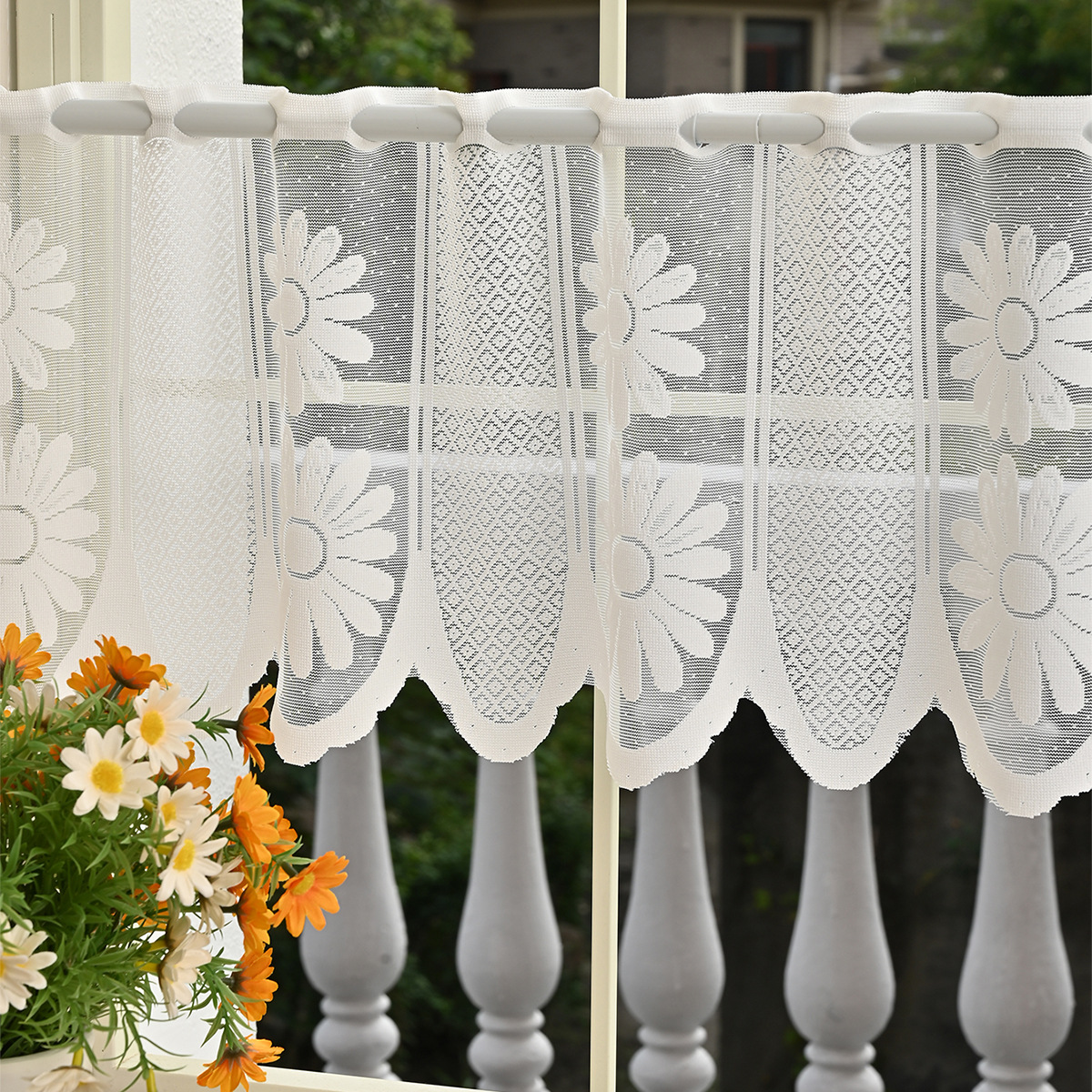 Nuevas flores gemelas transfronterizas cortinas de dos piezas cortinas de ventana de tela de tela de urdimbre cortinas de encaje de cocina al por mayor