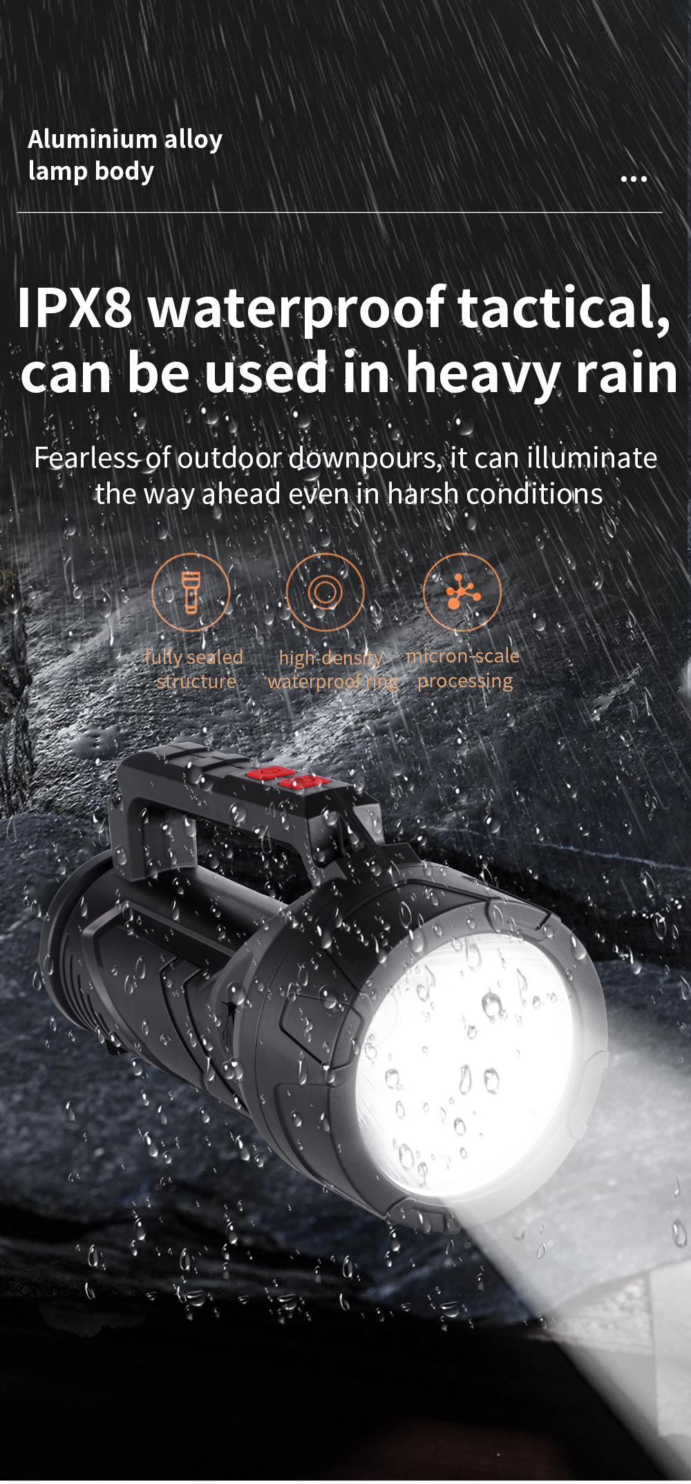 Outdoor Camping Campsite Stretchable Tail Searchlight High Power Strong Light Long Range Flashlight_voghion.com