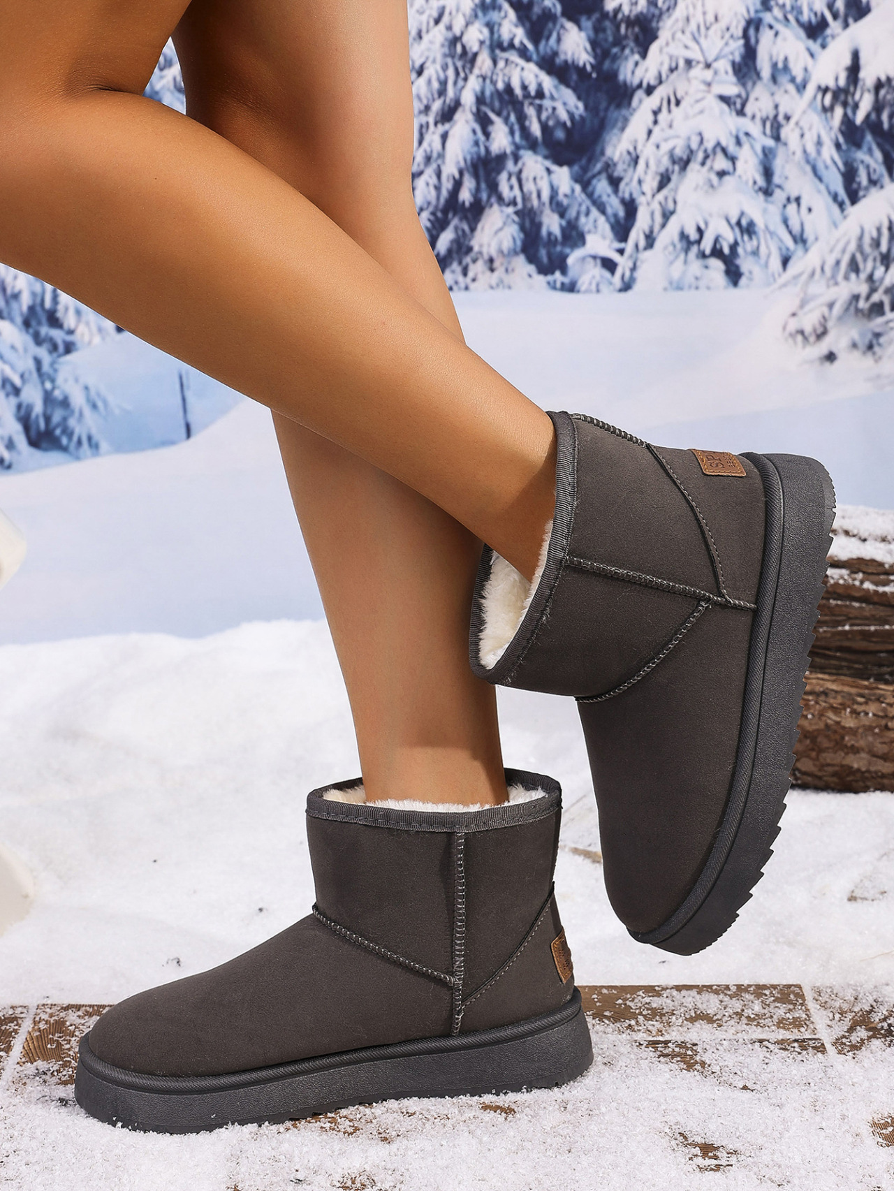 New women's shoes winter plus fleece short short boots warm a slip-on bread cotton shoes_voghion.com