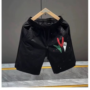 European Summer Thin Splash-Ink Shorts Men's American Retro Graffiti Print Trendy Casual Loose Five-Point Shorts Men