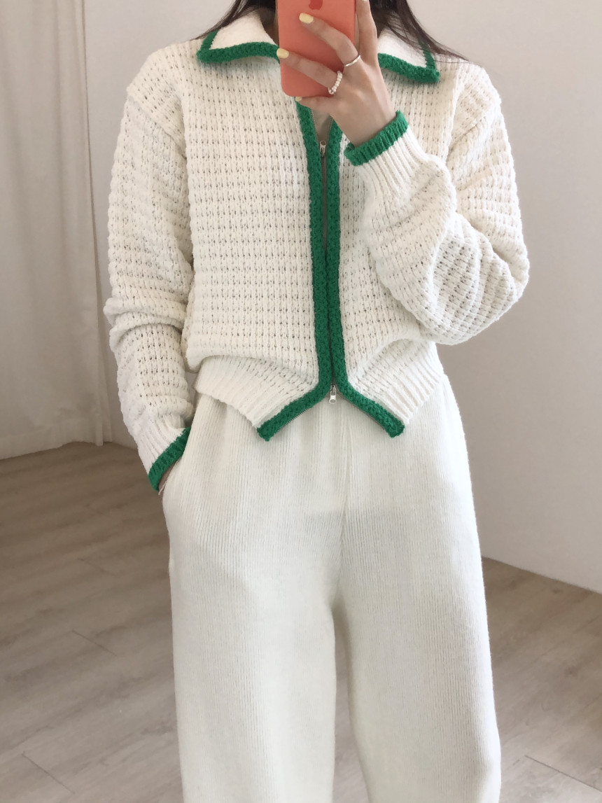 Contrast Thick Needle Zipper Cardigan Sweater Coat