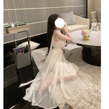 纯欲白仙女裙三亚度假海边韩国名媛气质挂脖长上衣裙子礼服女