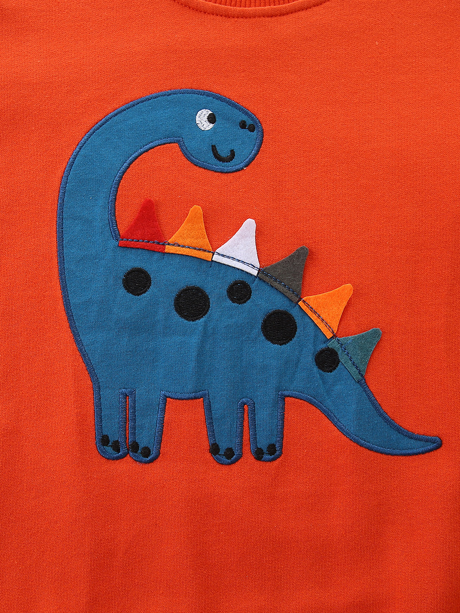 26 otoño niño suéter de dibujos animados dinosaurio pegatina de manga larga niño suéter de punto de algodón cuello redondo sudadera infantil lote mixto