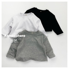 儿童一体绒打底衫2025冬季新款男女宝宝韩版休闲加绒保暖圆领上衣