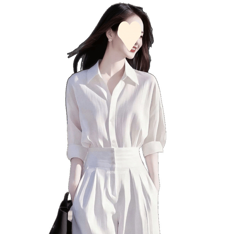 職場通勤スマート気質婦人服2025春夏新作高級白シャツカジュアルパンツ2点セット|undefined