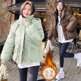 2026年冬季女款小个子短款加厚宽松棉衣棉服时尚保暖连帽外套