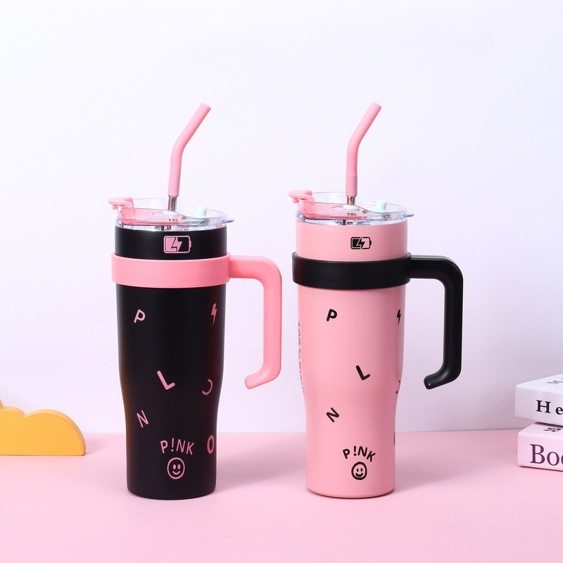 Explosions PINK ice cup 40 handle car cup large capacity high color value thermos cup 304 stainless steel suction tube cup Explosions PINK ice cup 40 handle car cup large capacity high color value thermos cup 304 stainless steel suction tube cup