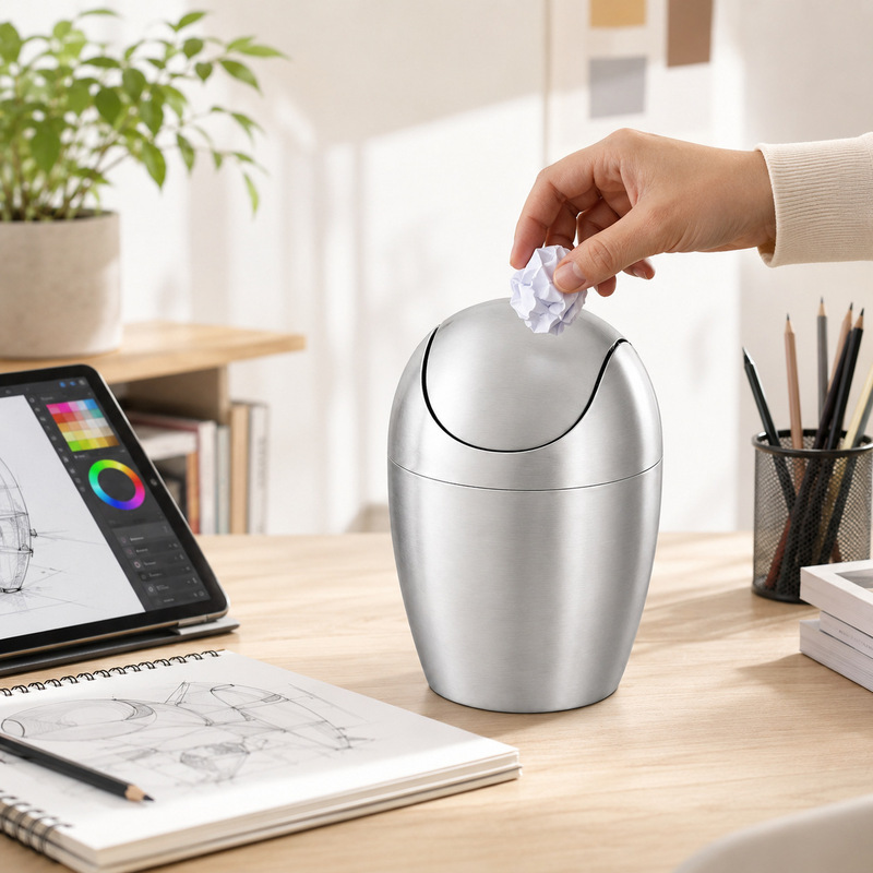 304 Stainless Steel Desktop Trash Can, Small Size, for Home Use, Living Room Coffee Table, Office Wastebasket, Mini Creative Storage Bin 304 Stainless Steel Desktop Trash Can, Small Size, for Home Use, Living Room Coffee Table, Office Wastebasket, Mini Creative Storage Bin