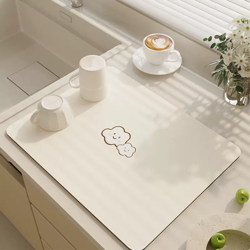 ins简约奶油风硅藻泥沥水垫厨房台面餐盘吸水垫子餐桌防滑隔热垫