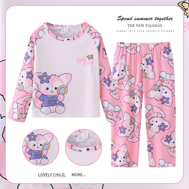 Pijamas de las niñas del sudeste de Asia Primavera y Otoño de manga larga traje de los niños de dibujos animados Linda niña bebé desgaste del hogar otoño desgaste exterior