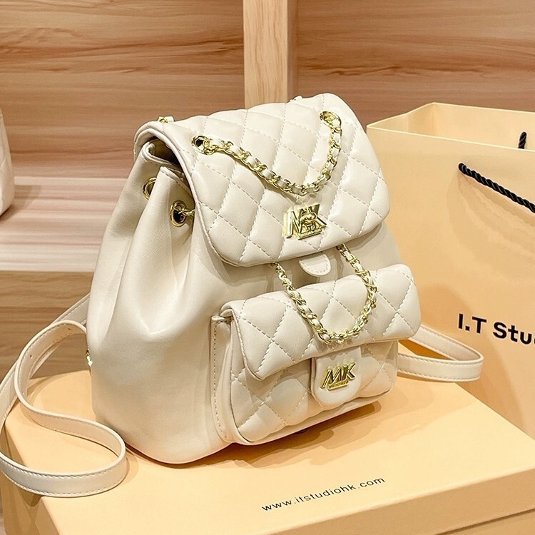 Magic King Mk Women's Bag Simple Quilted Backpack Fashion Chain Small Backpack Trendy Casual Versatile