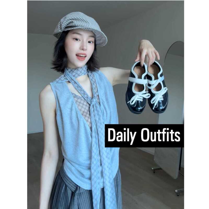 Spliced Fake Two-Piece T-Shirt for Women, Summer Plaid Spicy Girl Pure Desire Top and Pants Fashion Set