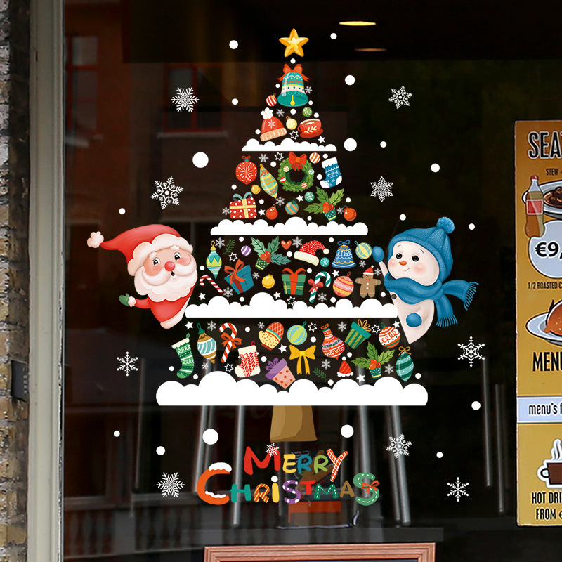 クリスマス装飾シールデパート配置ショーウインドーガラス貼り絵かわいいサンタクロース雪花樹静電気窓貼り|undefined