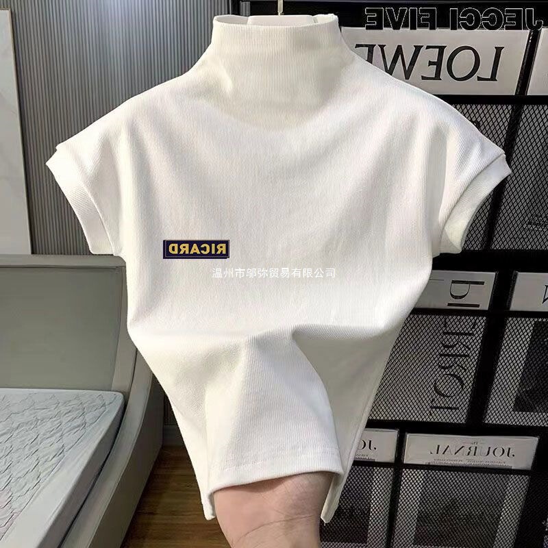 White Short-Sleeve T-Shirt with Half-High Collar for Women, New Spring/Summer Slim Fit Versatile Cotton Tee, Base Layer Top White Short-Sleeve T-Shirt with Half-High Collar for Women, New Spring/Summer Slim Fit Versatile Cotton Tee, Base Layer Top