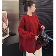 ファットmm特大サイズ150kgレイジースタイルラウンドネックプルオーバーセーター女性の秋と冬の新しいルーズ長袖セーター