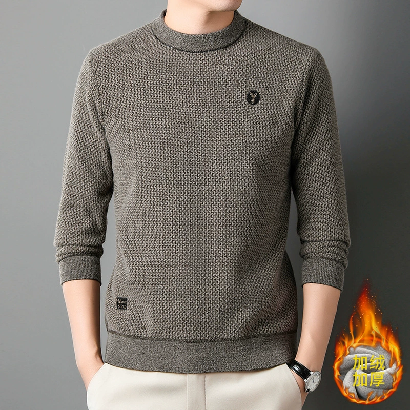 Мужские плюшевые снежные норковые вязаные свитера для молодых мужчин модная вышивка утолщенные теплые нижние топы для мужчин