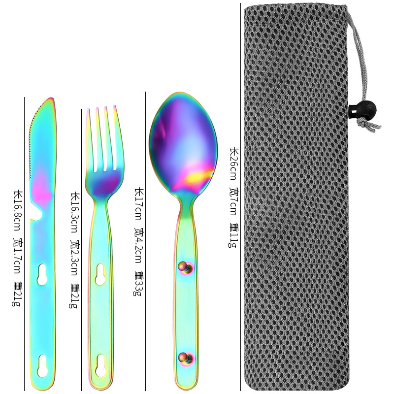 Cuchillo de vajilla al aire libre de acero inoxidable extraíble transfronterizo 410, tenedor y cuchara 3-en-1 de camping multifunción tenedor y cuchara vajilla portátil