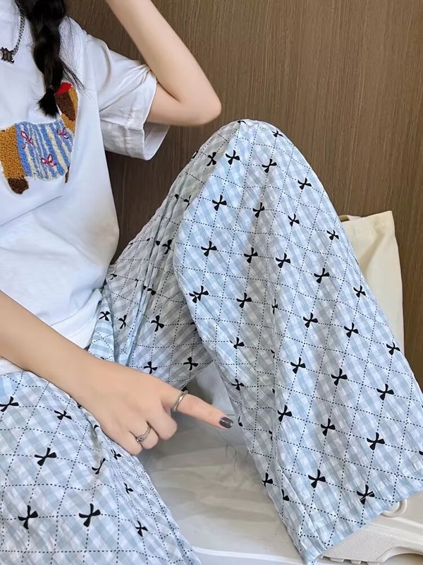 外贸可爱遛弯裤薄裤子女夏季宽松慵懒风凉凉裤可外穿印花家居长裤|undefined