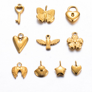 Stainless Steel Oil Pressure Stereo Love Flower Butterfly Small Pendant Mini Shell Bird Padlock Accessories DIY Bracelet