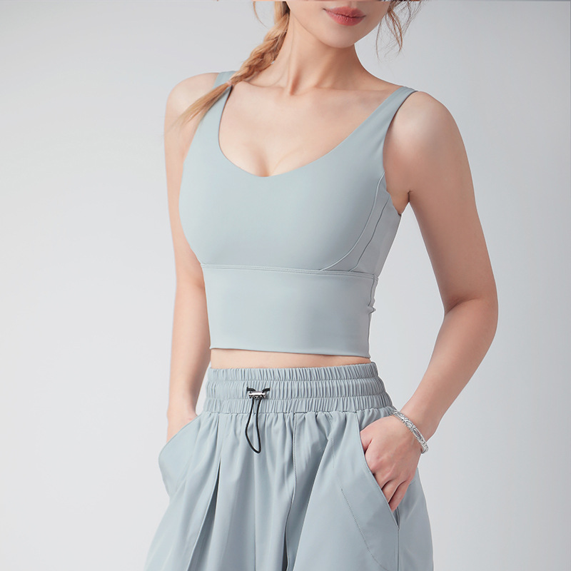 Ropa interior deportiva desnuda, almohadilla para el pecho fija integrada para mujer, chaleco de yoga a prueba de golpes, sujetador de fitness para correr
