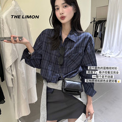 THE LIMON柠檬绿茶宽松慵懒格纹衬衫女2025秋季新款复古衬衣上衣