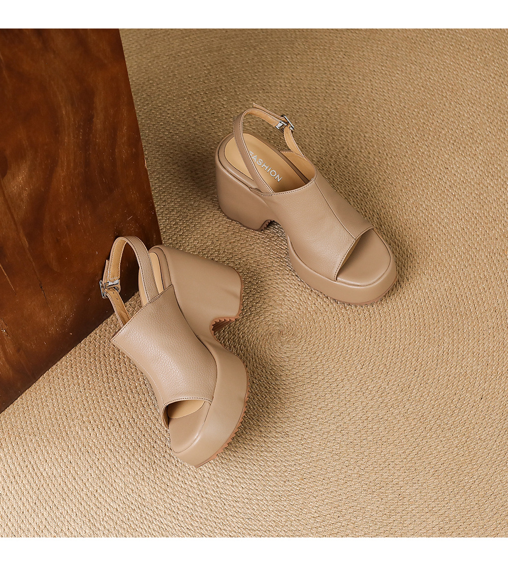 Sandal cao gót nữ hở mũi đế dày quai ngang khóa một chữ — màu trắng ngà, màu mơ chi tiết 16