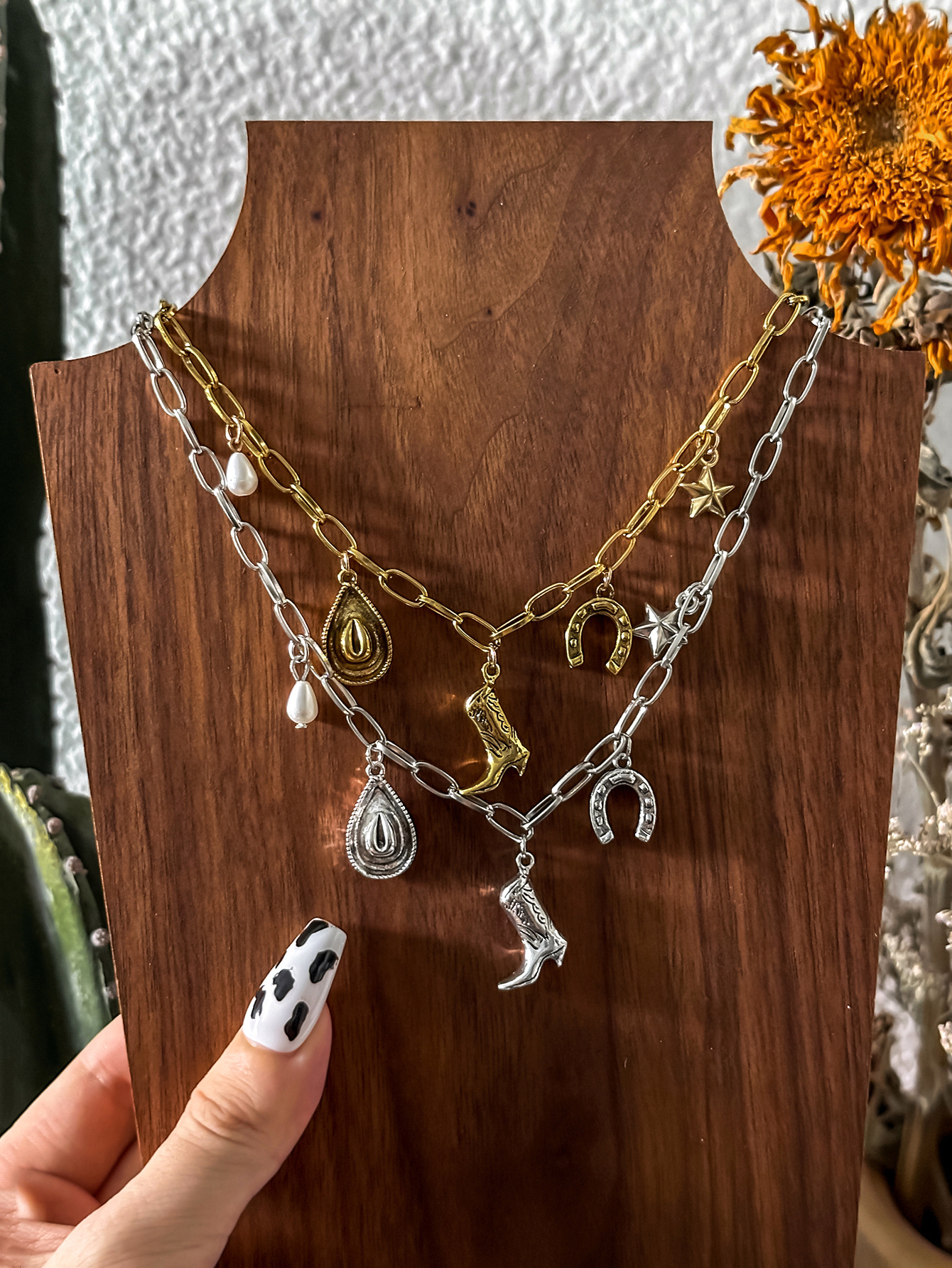 Lobster Trigger Clasp Closure Clasp Closure Type Unisex Imitation Pearl Zinc Alloy Paperclip Chain U Shape Water Droplets Boots Multi Charms Necklace Imitation Pearl Jewelry