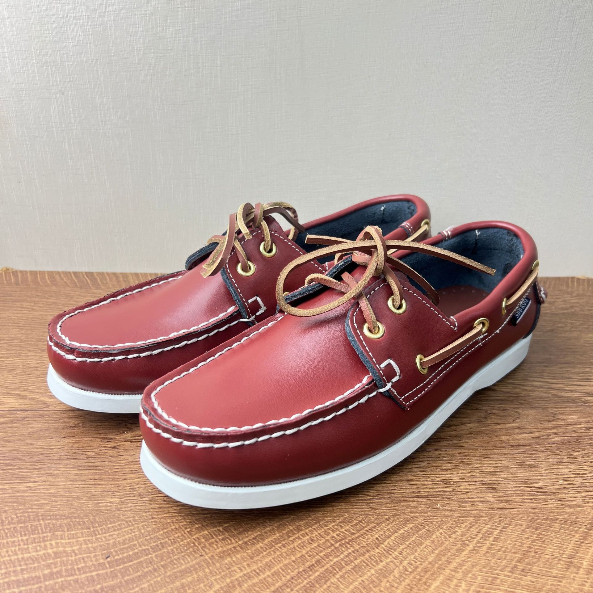 Sailboat Shoes for Men, Genuine Leather, Large Size, Versatile Men's Shoes, Hand-Stitched Shoes, Lace-Up Flat Shoes, Business Work Shoes, Casual Shoes