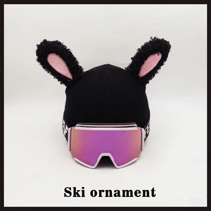 Cute Ski Helmet Cover with Curly Black Rabbit Ears