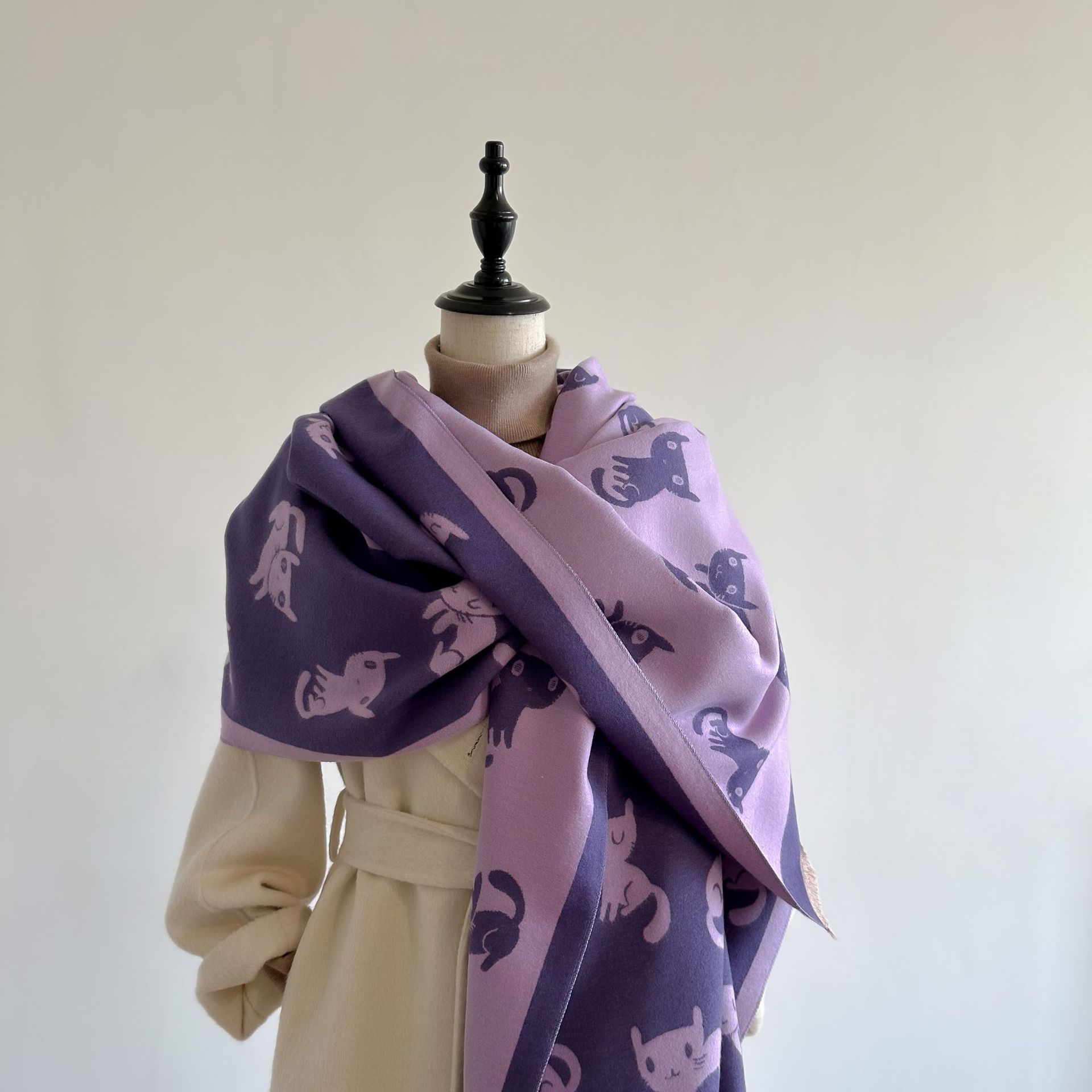 Estilo coreano gatito impreso largo engrosado exterior cálido chal Otoño e Invierno Nueva Cachemira-como doble cara bufanda jacquard