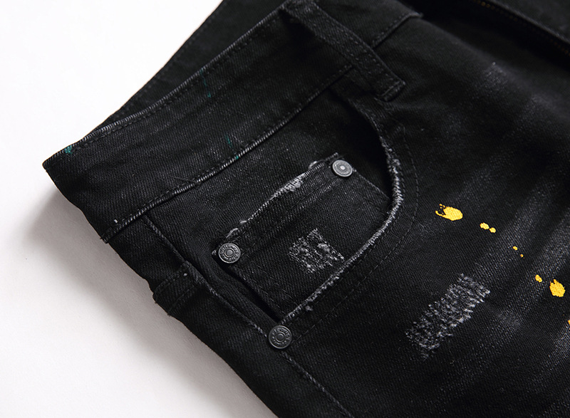 Jeans da uomo, nuovi pantaloni elasticizzati neri da uomo, jeans strappati slim fit da uomo, pantaloni personalizzati_voghion.com