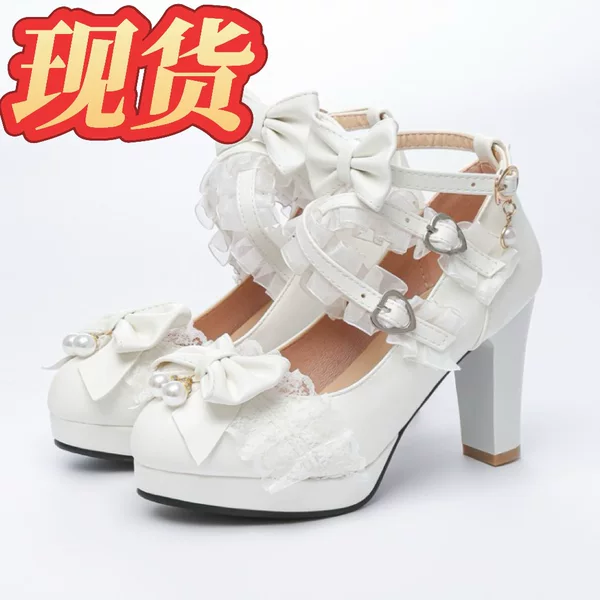 New Cross-Border Trade Sweet Bow Lolita Lace Candy Ultra-High Heels Size 34-48 Large Size Shoes