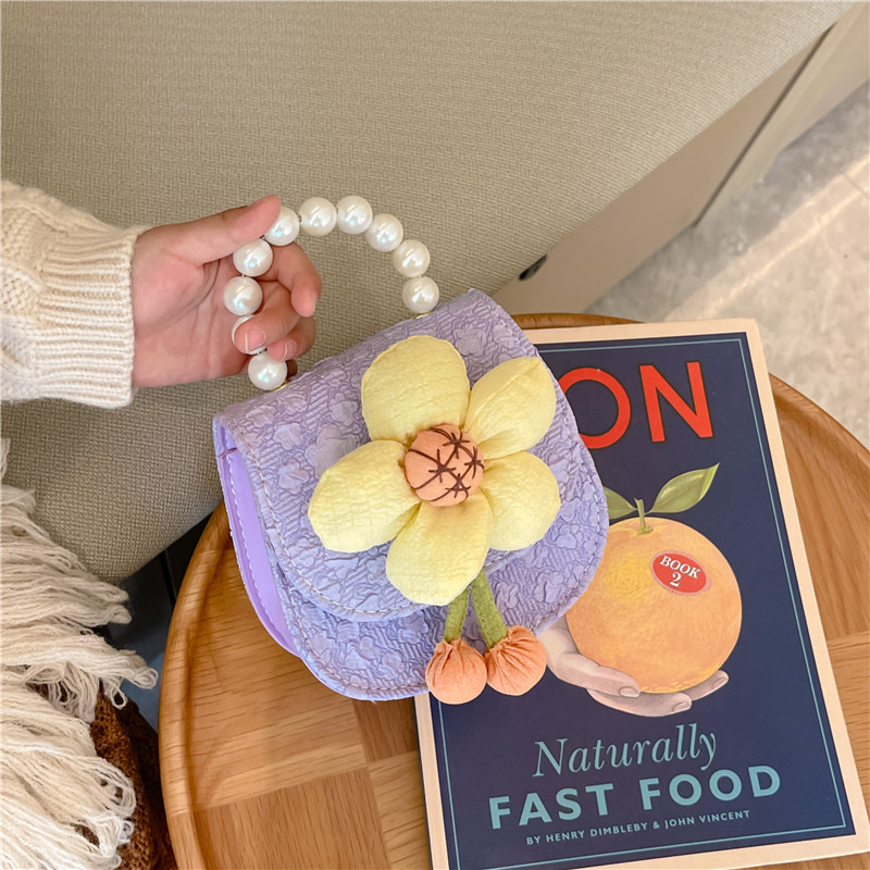 2023 nuevos niños de moda estilo occidental girasol perla bolso niña princesa hombro Messenger bolsa monedero