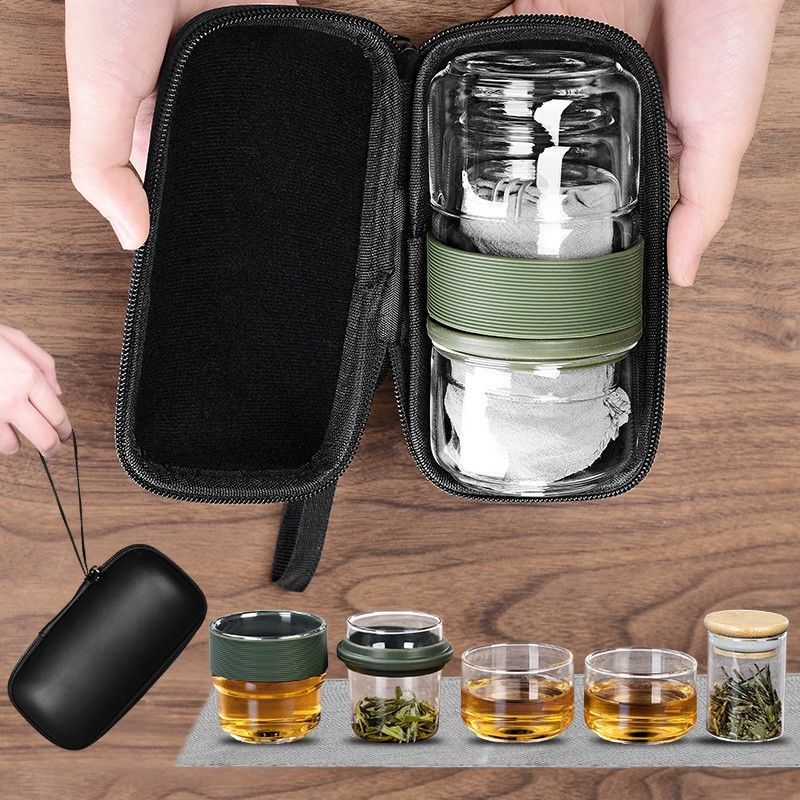 玻璃旅行茶具茶杯套装快客杯户外便携包式小套功夫泡茶杯一壶二杯