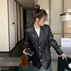 Real shot A small minority ins Single breasted Retro pocket Sense of design pu Blazer Women