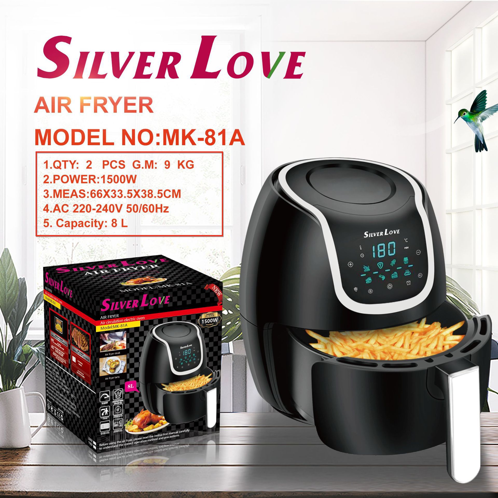 Foreign Trade Export Airfryer Household Air Fryer Electric Fryer Multi-Functional Smart Fried Chicken and French Fries 1500W
