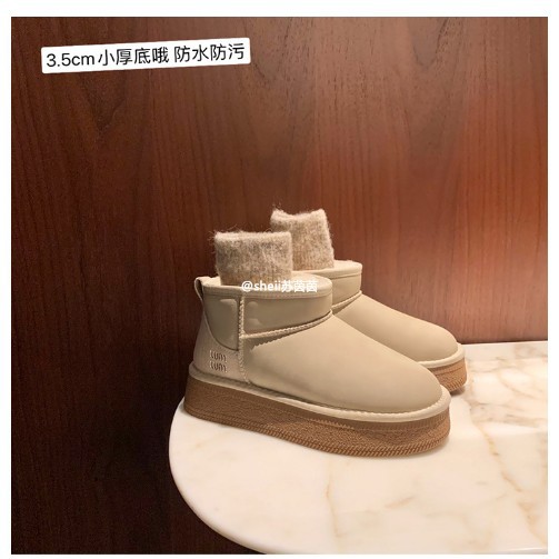 [셰이이 수 이닌] 스노우 지 메신저 ~ 방수 및 방오 기모 두꺼운 바닥 양 모피 쇼트 부츠 여성용 스노우 부츠