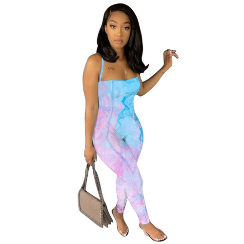 K9832 Amazon European and American cross-border fashion women's pants sexy suspenders backless printed jumpsuit 2023 new