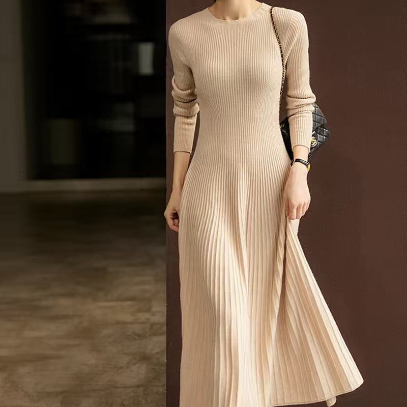 淑女2025新款秋冬100羊毛连衣裙子女半高领法式气质收腰显瘦长裙|undefined